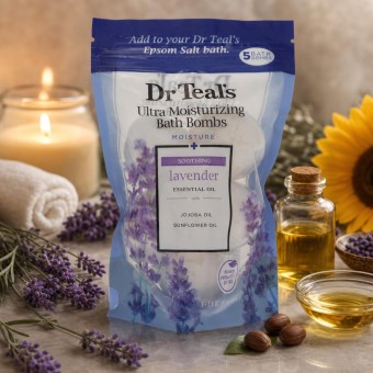 Dr Teal's Ultra Moisturizing Bath Bombs Five (5) 50 ml Moisture Soothing Bath Bombs with Lavender, Essential Oils, Jojoba Oil, Sunflower Oil (Unisex) 50 ml