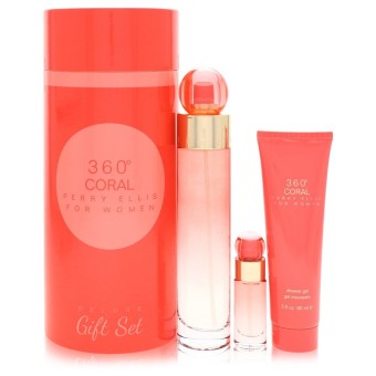 Perry Ellis 360 Coral Gift Set -- 100 ml Eau de Parfum Spray + 7 ml Mini EDP Spray + 90 ml Shower Gel