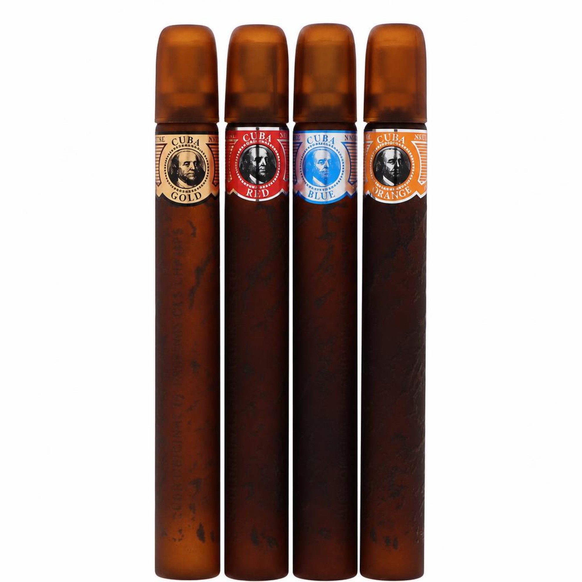 Fragluxe Cuba Gold Gift Set -- Cuba Variety Set includes All Four 34 ml Sprays, Cuba Red, Cuba Blue, Cuba Gold and Cuba Orange