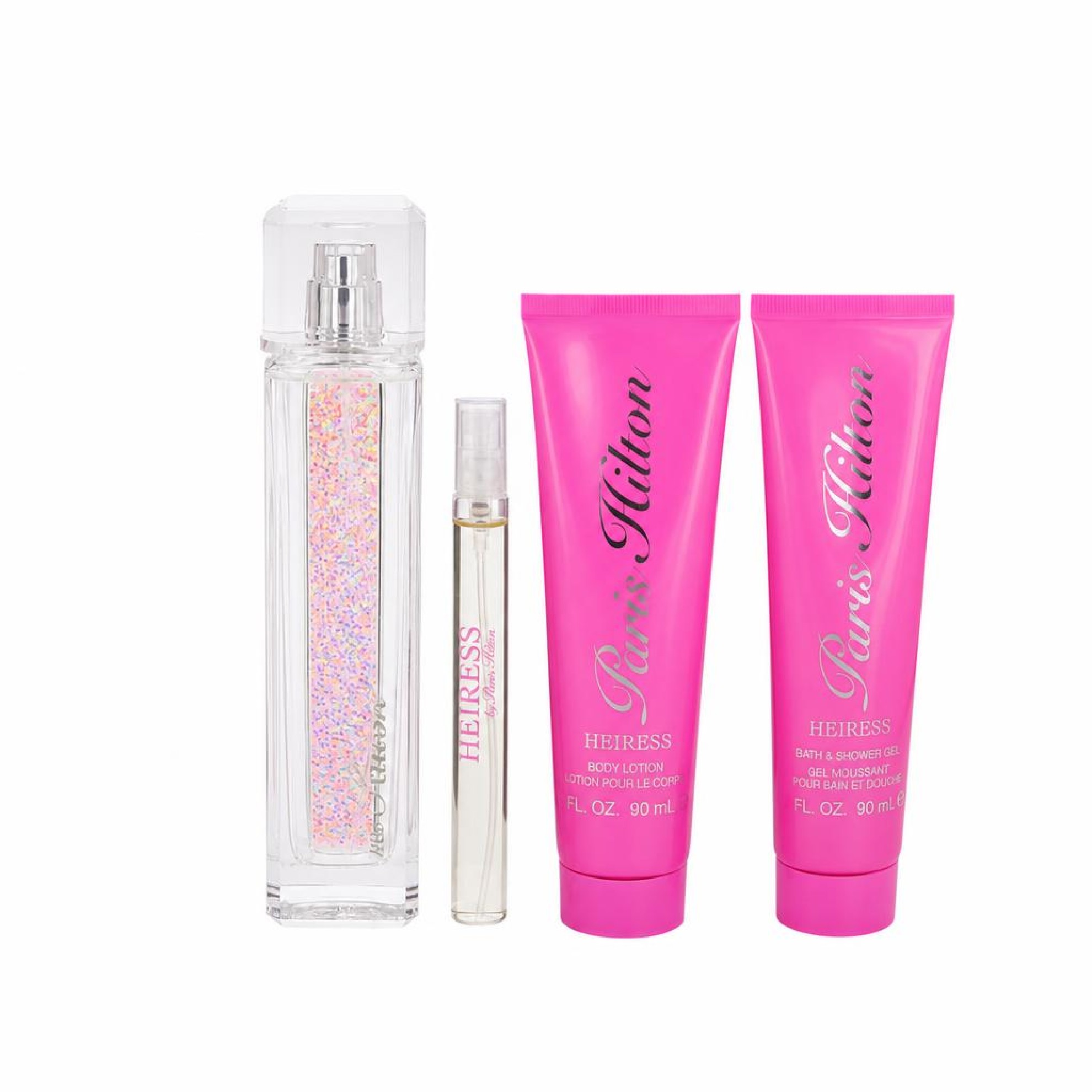 Paris Hilton Heiress Gift Set -- 100 ml Eau De Parfum Spay + 10 ml Mini EDP Pen Spray + 90 ml Body Lotion + 90 ml Shower Gel