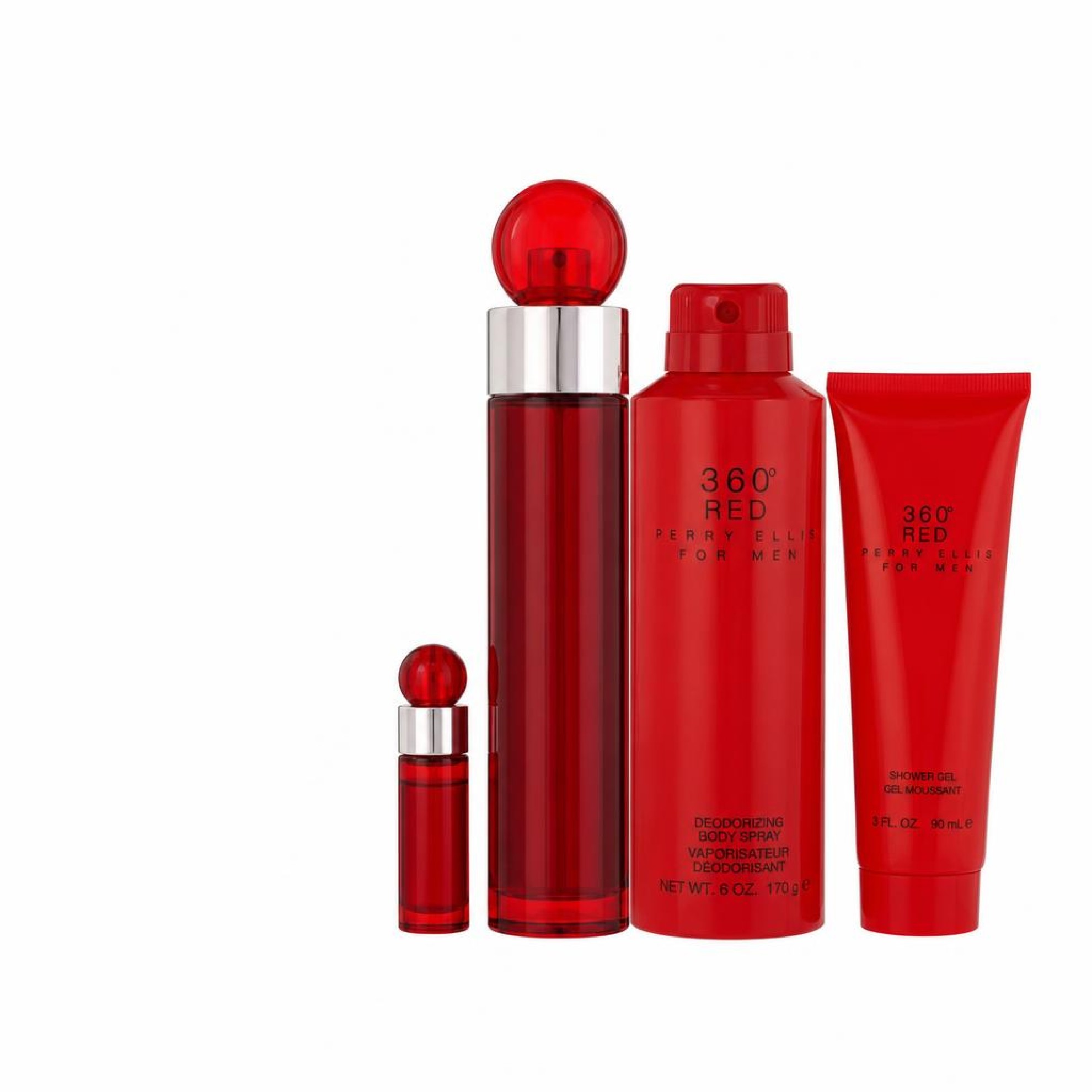 Perry Ellis 360 Red Gift Set -- 100 ml Eau De Toilette Spray + 8 ml Mini EDT Spray + 200 ml Body Spray + 90 ml Shower Gel