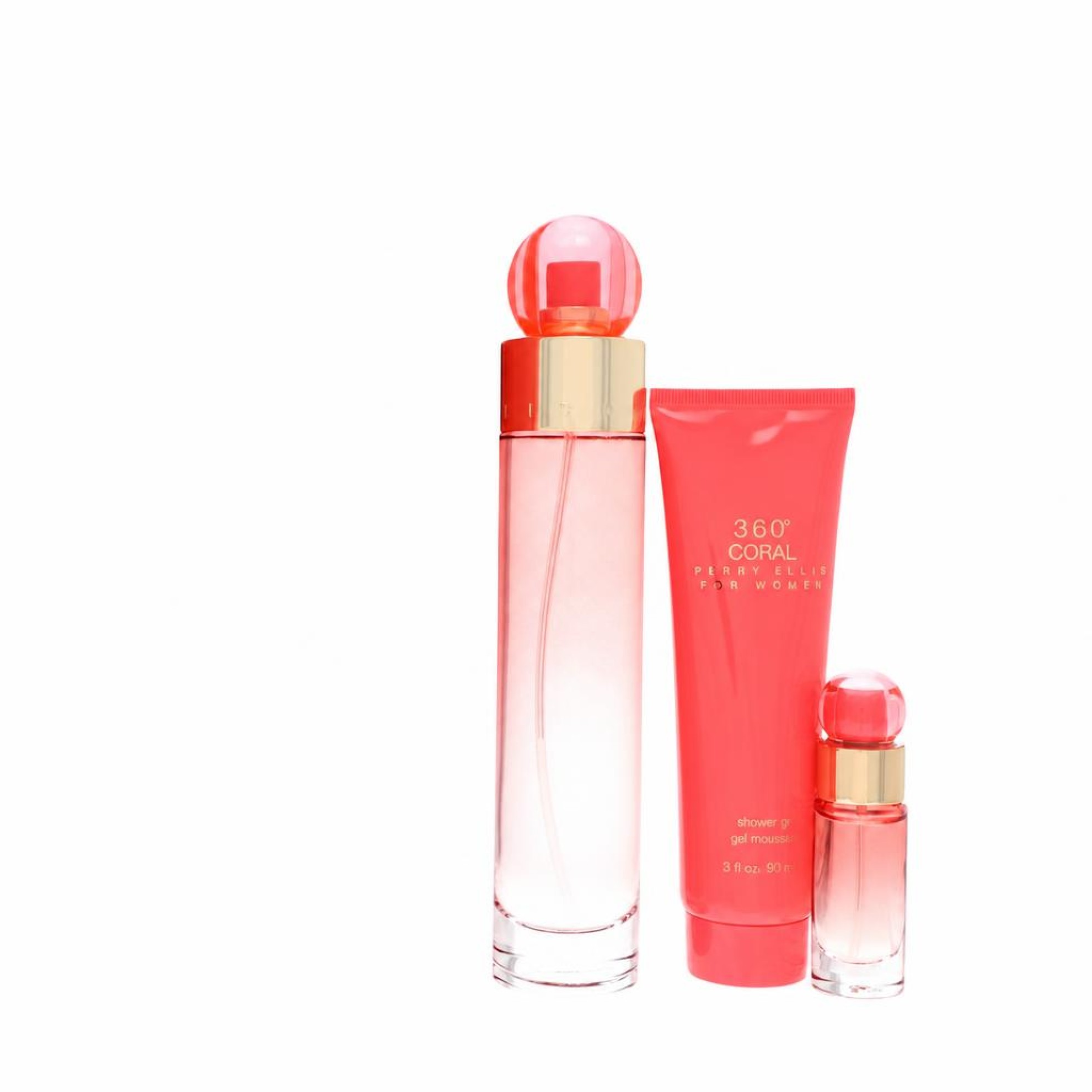 Perry Ellis 360 Coral Gift Set -- 100 ml Eau de Parfum Spray + 7 ml Mini EDP Spray + 90 ml Shower Gel