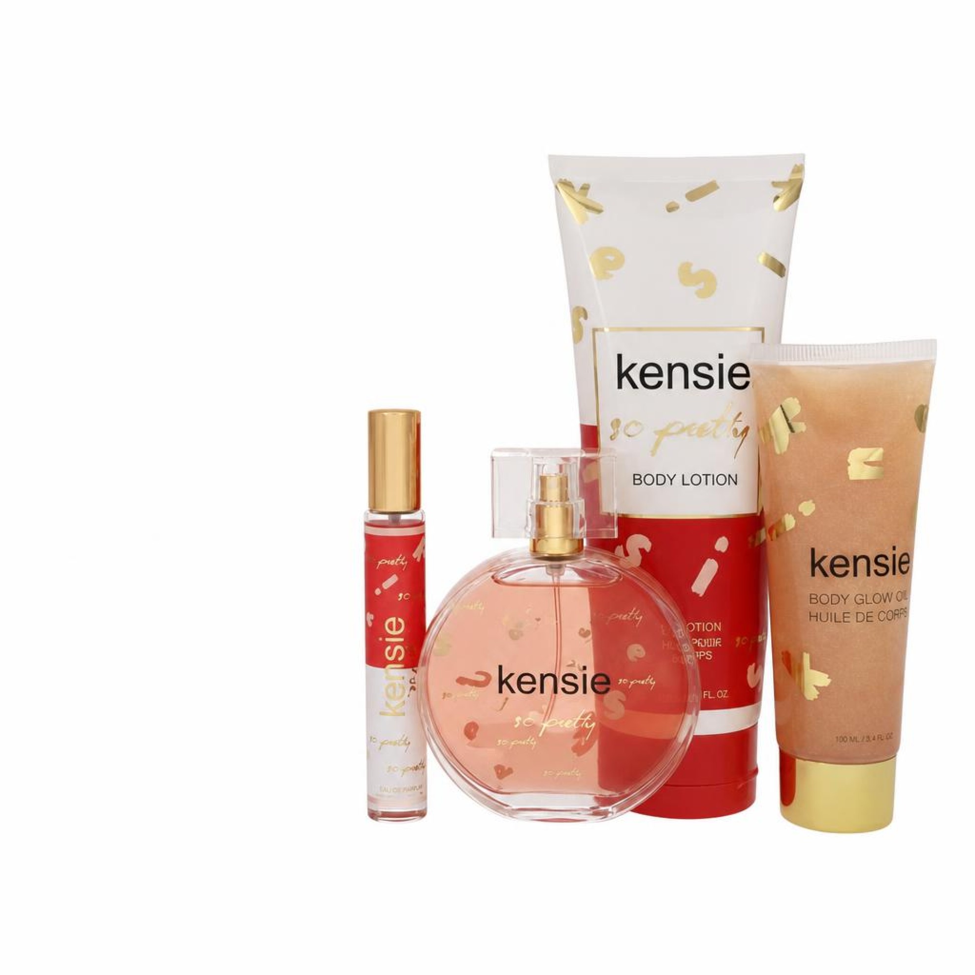 Kensie So Pretty Gift Set -- 100 ml Eau De Parfum Spray + 10 ml Mini EDP Spray + 75 ml Body Glow Oil + 200 ml Body Lotion