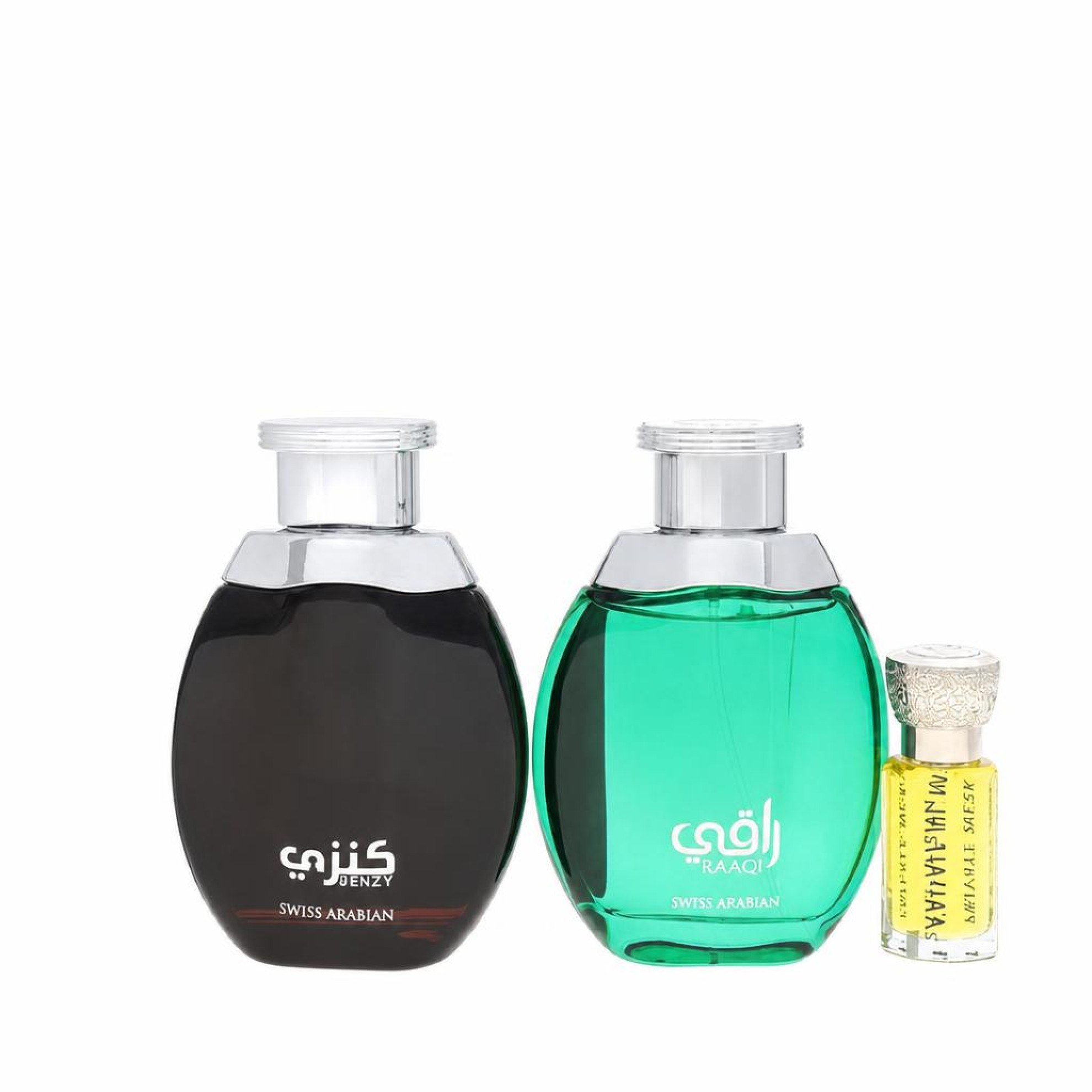Swiss Arabian Kenzy Gift Set -- 2 x 100 ml Eau De Parfum in Raaqi & Kenzy + 12 ml Concentrated Perfume Oil in Private Musk