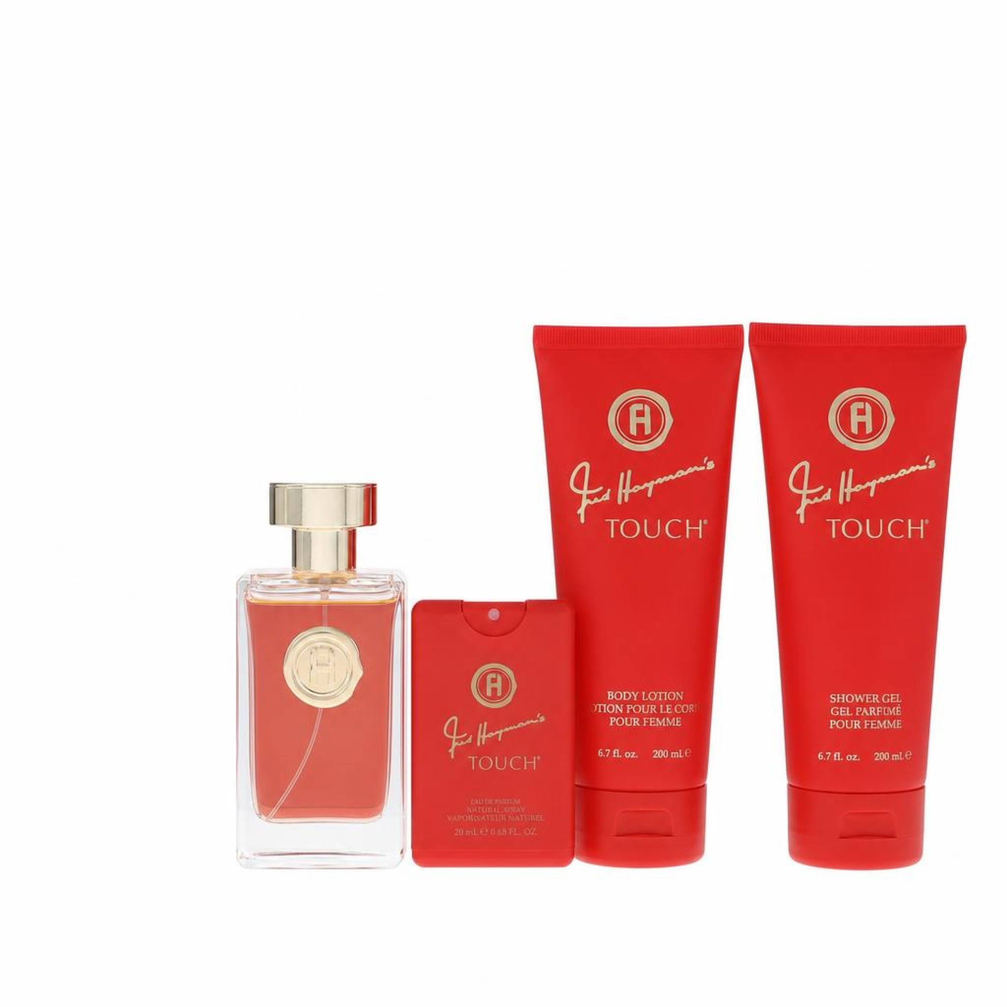 Fred Hayman Touch Gift Set -- 100 ml Eau De Toilette Spary + 200 ml Body Lotion + 200 ml Shower Gel + 18 ml Pocket Soray